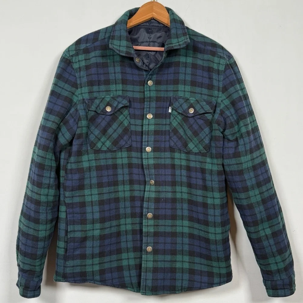 Levi's Dark Blue Quilted Shirt Jacket, Reversible to Plaid, Great Condition! - Picture 1 of 12